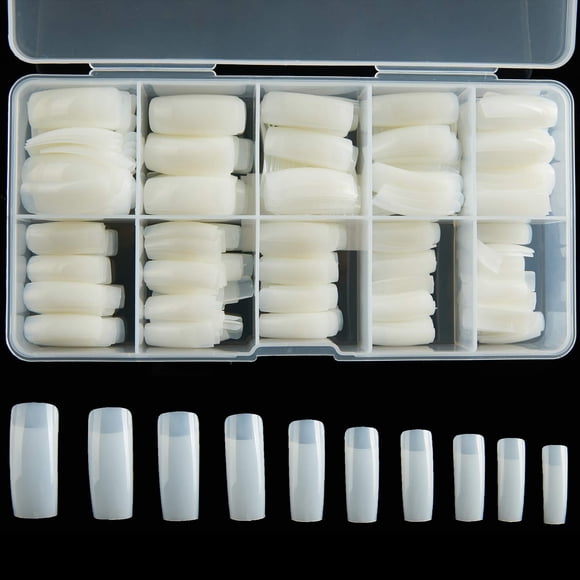 Uñas postizas RayanWay 500 piezas Natural media cubierta 10 tamaños