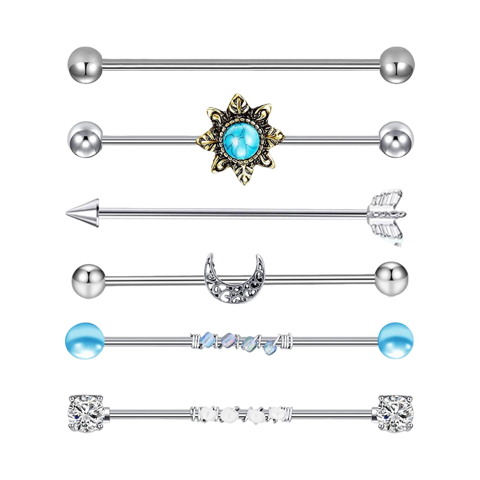 Ioensy - 6x Industrial Barbell Pendientes Cartílago Helix Piercing Joyas Para Niñas