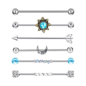 Ioensy - 6X Industrial Barbell Pendientes Cartílago Helix Piercing Joyas Para Niñas