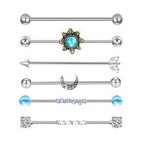 Ioensy - 6X Industrial Barbell Pendientes Cartílago Helix Piercing Joyas Para Niñas