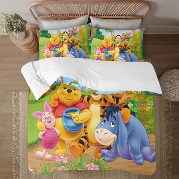 Winnie The Pooh 3-Piece Bedding Set For Kids Boys Girls Adult Cartoon Warm Cute Fashion Holiday Present Gift Bed Sheets