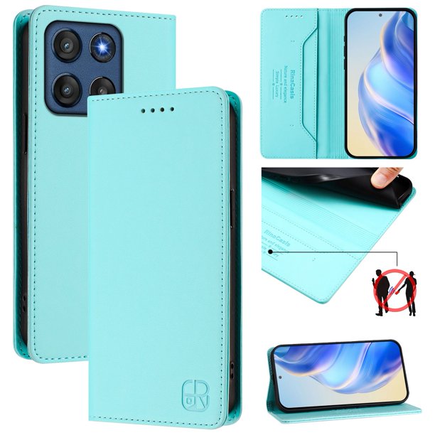 Funda Billetera con Soporte para Motorola Edge 60 Stylus 5G Bloqueo RFID Plegable Verde menta