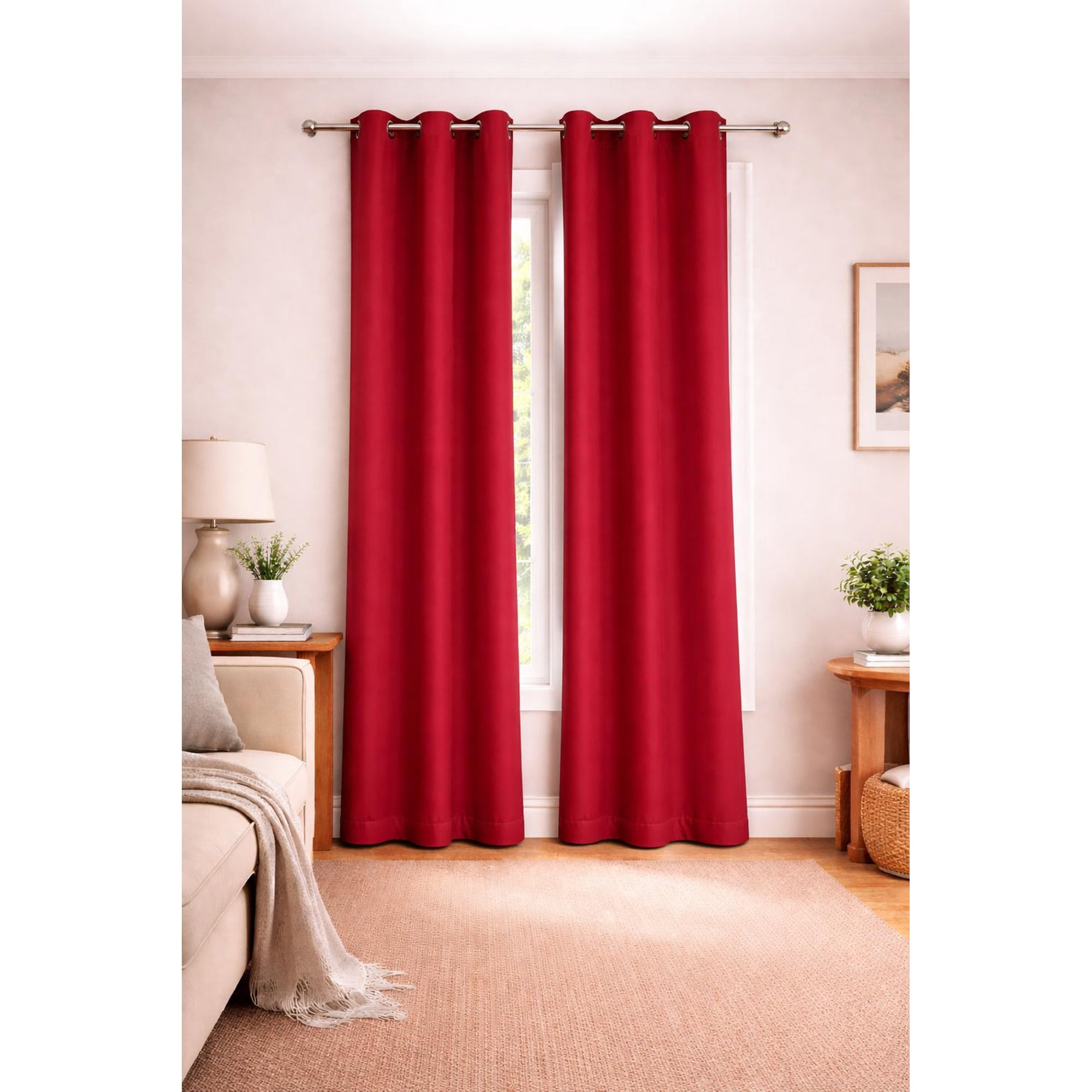 Clems - Cortina 100% Blackout De Tela Engomada 2 Paños Rojo