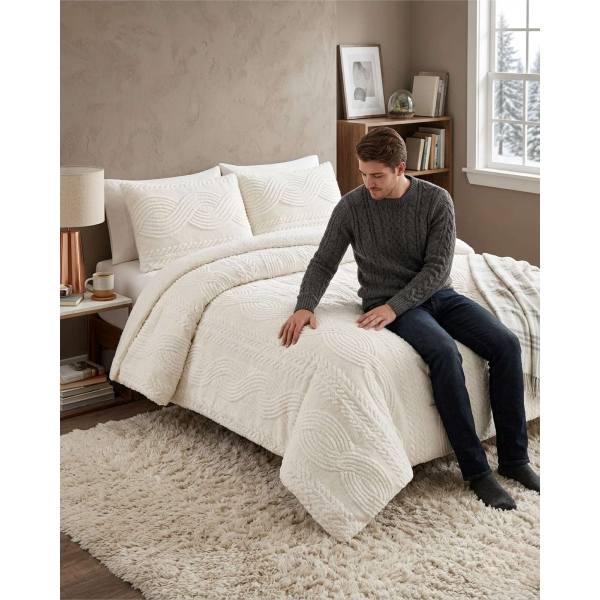 Todo Para El Hogar - Cubrecama Trenzado Ultra Suave Invierno + Fundas