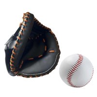 Ioensy - Guantes De Receptor De Béisbol Pu Con Pelota De Béisbol Teeball Guante Hombres Mujeres Unisex Negro Marrón