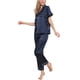 thumbnail image 4 of INSPIRE CHIC Conjunto de Pijama de Satén para Mujer de Manga Corta con Botones, Detalle de Ribete y Cintura Elástica, Conjunto de Descanso S Azul, 4 of 6