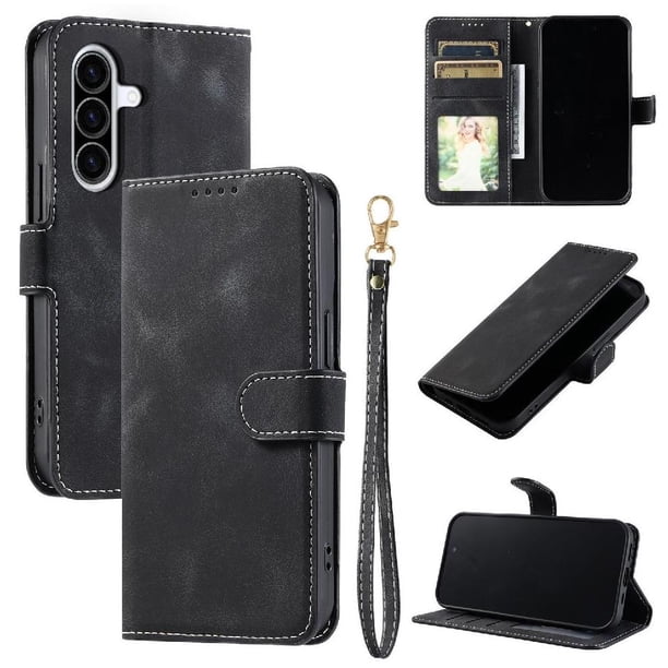 Funda Cartera para Samsung Galaxy A26 5G Tapa con Ranuras, Soporte y Correa Negro