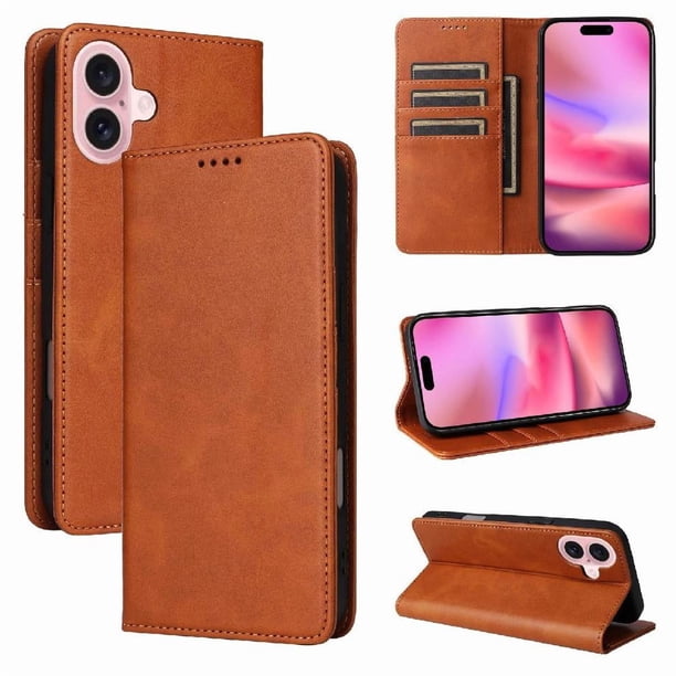 Funda Cartera para iPhone 17 con Ranuras Tarjetas y Soporte - Protección Completa Marrón