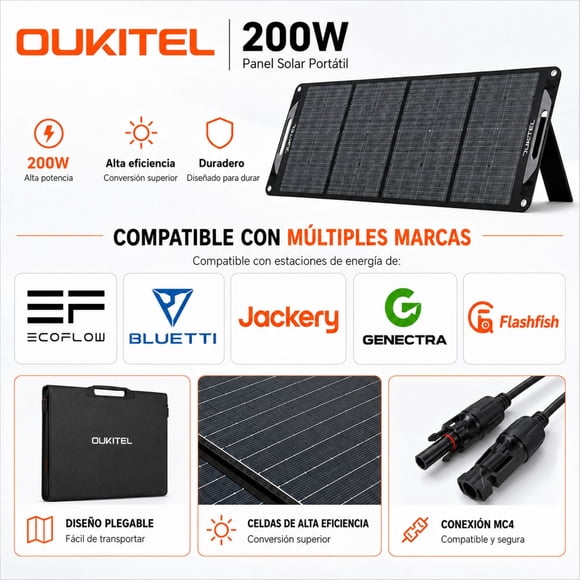 Panel Solar Portátil OUKITEL 200W | Eficiencia 24.8% e IP68