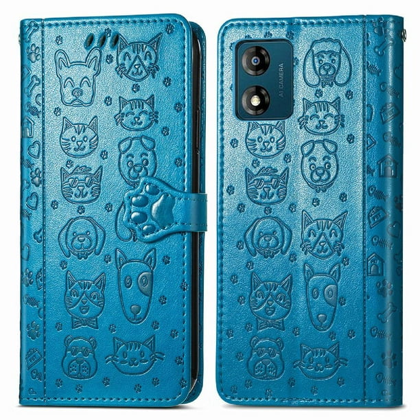 Funda Cartera FOXDOCK para MOTO E13 , Flip PU con Relieve de Gatos y Perros, Tarjetero y Soporte