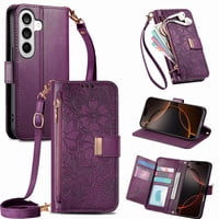 Funda Tipo Cartera De Piel Sintética Foxdock Para Samsung Galaxy S26 – Resistente A Golpes Y A Las Interferencias Rfid – Correa De Mano Larga Púrpura