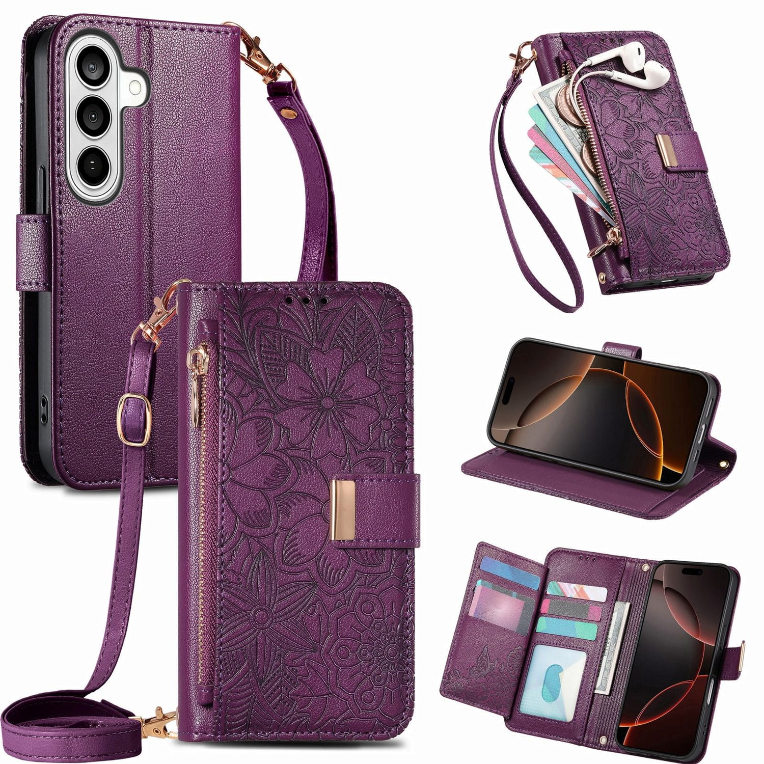 Funda Tipo Cartera De Piel Sintética Foxdock Para Samsung Galaxy S26 – Resistente A Golpes Y A Las Interferencias Rfid – Correa De Mano Larga Púrpura