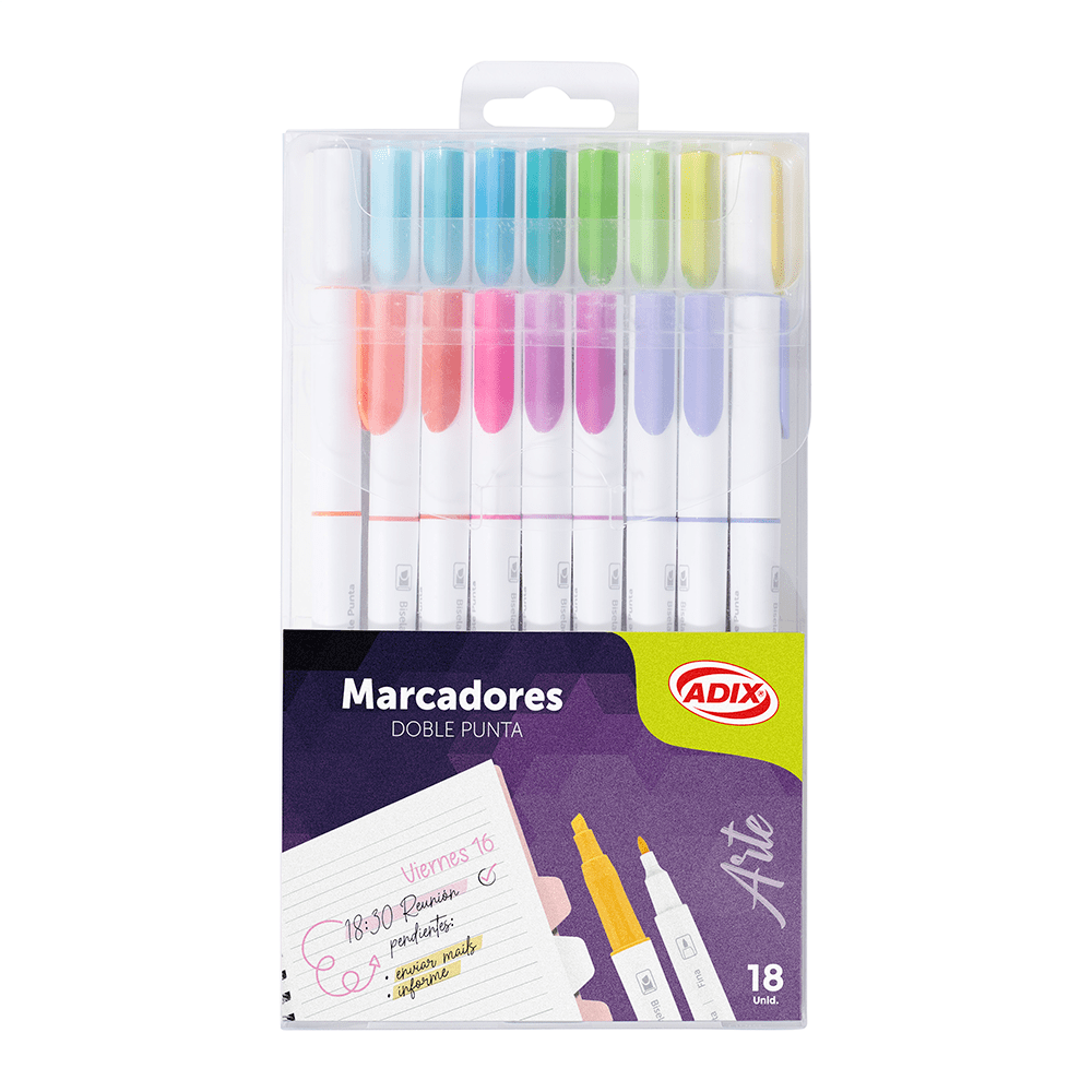 Adix - Marcador Punta Fina/biselada 18 Colores