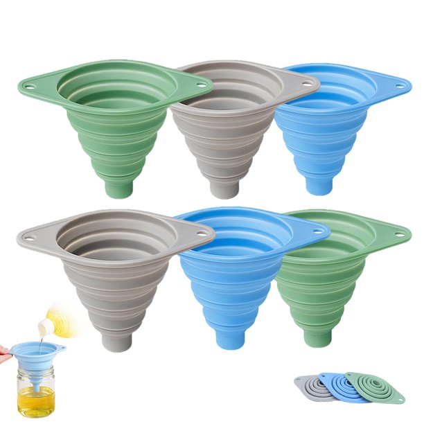 Set embudos cocina 3 pack silicona grado alimenticio plegables ahorro espacio fácil limpieza