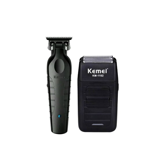 Combo Kemei Patillera Trimmer Kemei 2299 + Shever Kemei 1102 Negro