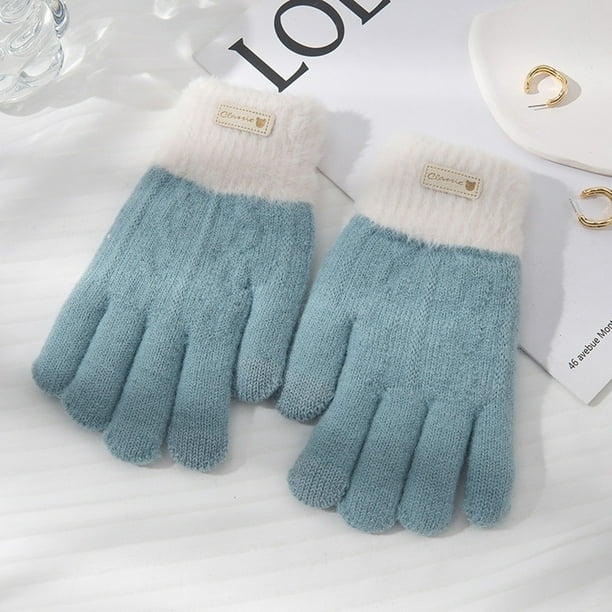Guantes De Lana De Punto De Invierno Para Mujeres Estudiantes Ciclismo Guantes Gruesos Cálidos De Doble Pantalla Táctil