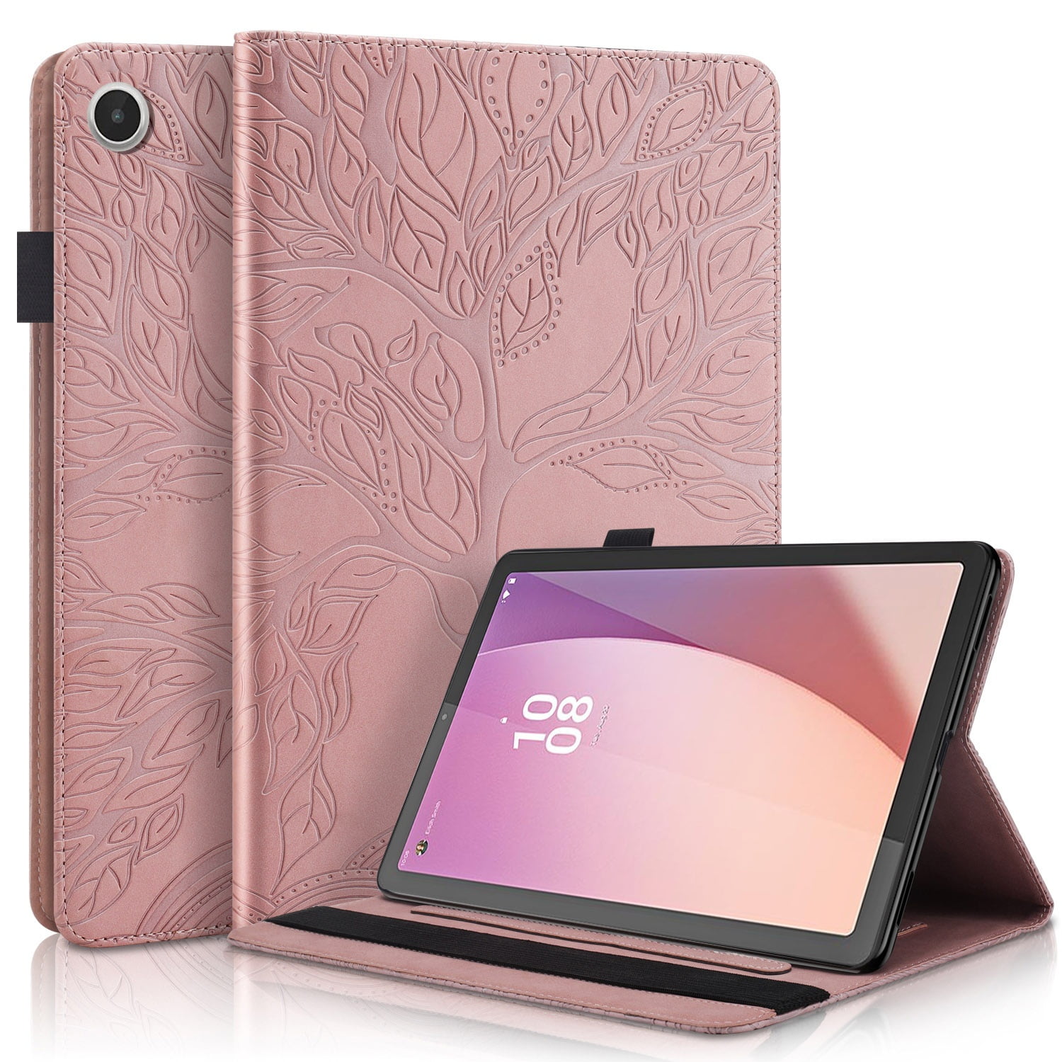 Foxdock - Funda Con Relieve Del Árbol De La Vida Para Tablet Lenovo Tab M8(4th Gen) Con Soporte, Ranuras Para Tarjetas Y Soporte Para Lápiz Óptico. Oro
