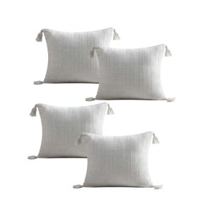 Genérico - Pack De 4 Fundas De Cojin Chenille Con Borlas 45X45 Blanco