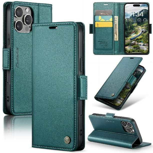 CaseMe tipo cartera iPhone 16 Pro Max con cierre magnético, RFID, tarjetero, soporte, carga inalámbrica