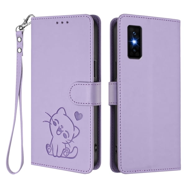 Funda Billetera con Relieve de Gato para Infinix GT 30 Pro, Lila Claro