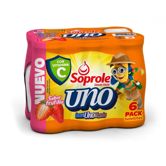 Probiótico Uno Vitamina C Frutilla Pack 6 Botellas, 80 ml