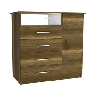 Fmfurniture - Comoda 4 Cajones 1 Puerta Fm-018O - Café Oscuro