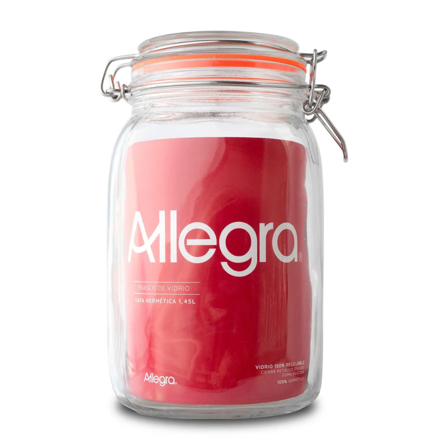 Frasco Vidrio Allegra Tapa Hermética 1450Ml Transparente Contenedor