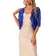 thumbnail image 1 of INSPIRE CHIC Bolero Ligero de Encaje Floral con Volantes en el Dobladillo, Abierto al Frente, de Media Manga para Mujer, Talla S, Azul Real, 1 of 6