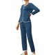 thumbnail image 4 of INSPIRE CHIC Conjunto de Pijama de Mujer de Rayón con Manga Larga y Cuello con Muesca, Ropa de Dormir con Ribete en Contraste, Conjunto de Pantalones Suaves para Estar en Casa L Azul Lago, 4 of 6