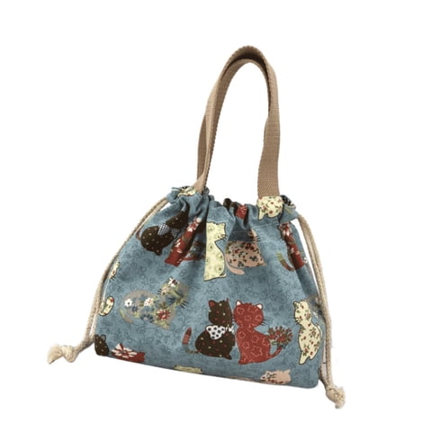 Magideal - Mini , Con Cordón De Lona, De Lona Reutilizable, Bolsa De Mano Bento Para Picnic, Viajes, Playa, Adultos , Azul