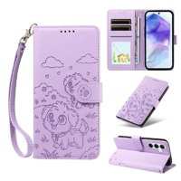 Funda Billetera Foxdock Compatible Con Samsung Galaxy A55, Diseño Perrito Tierno, Ranuras Para Tarjetas Y Soporte Plegable