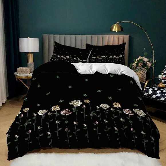 Garden Roses Flowering Shrubs Quilt Duvet Cover Set Bedding Super 3-Piece Bedding Set