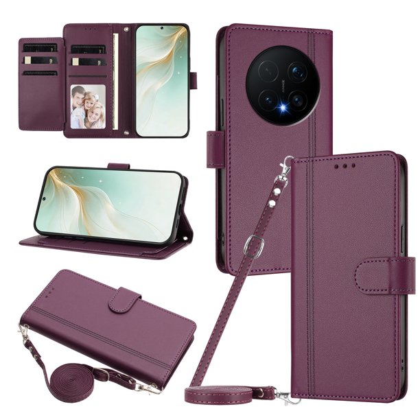 Funda Tipo Libro para Honor Magic 8 Pro con Ranuras para Tarjetas, Morado Oscuro