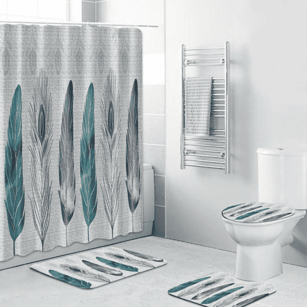Set Juego De Baño Con Cortina Cubre Inodoro 4 Piezas