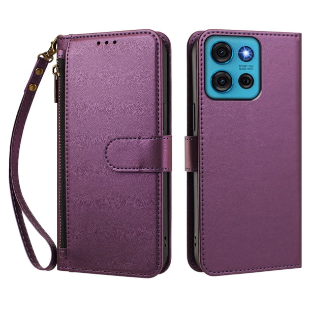 Funda Tipo Billetera para Motorola Moto G75 5G con Soporte y Bolsillo con Cierre Violeta intenso