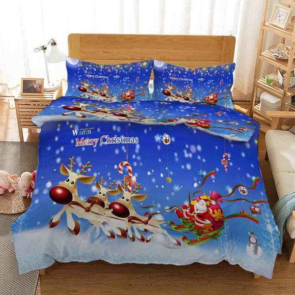 Old Man Blue Sled Duvet Quilt Covers Pillow Case Christmas3-Piece Bedding Set (1 Duvet Cover + 2 Pillow Shams)