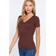 thumbnail image 2 of Saronite Camiseta Básica de Algodón Acanalado, de Manga Corta y Cuello en V, Color Sepia (para Mujer), 2 of 4