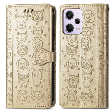 Funda Cartera Foxdock Para Xiaomi Redmi Note 12 Pro 5G , Flip Pu Con Relieve De Gatos Y Perros, Tarjetero Y Soporte