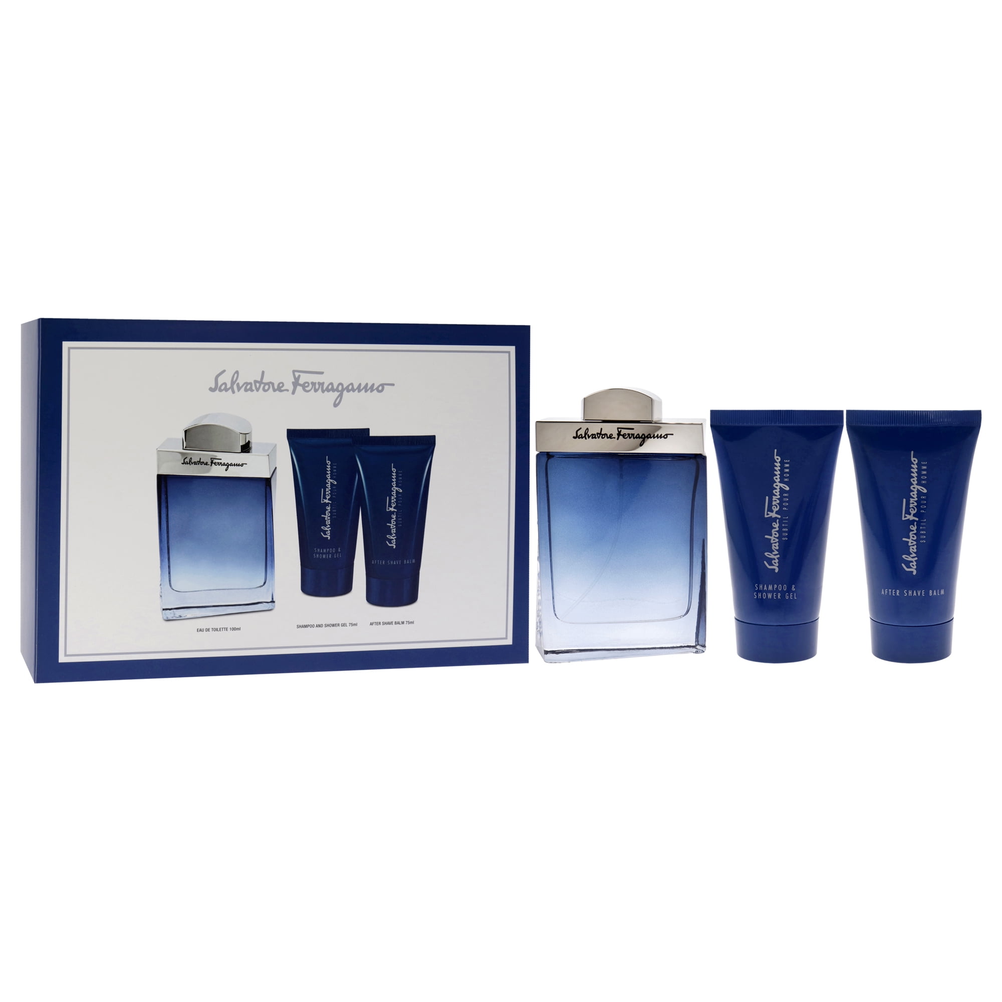 Salvatore Ferragamo - Subtil By Para Hombre - Set De Regalo Edt Spray, Champú Y Gel De Ducha, Bálsamo Para Después Del Afeitado