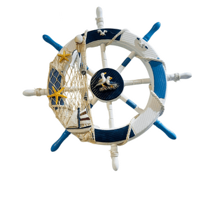 Decostilo - Adorno Timón De Capitán De Madera 58X58Cm Tonos Azules