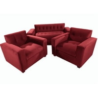 Muebles New - Juego De Living Tres Cuerpos Rojo Felpa
