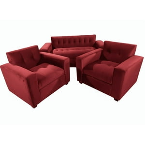 Muebles New - Juego De Living Tres Cuerpos Rojo Felpa