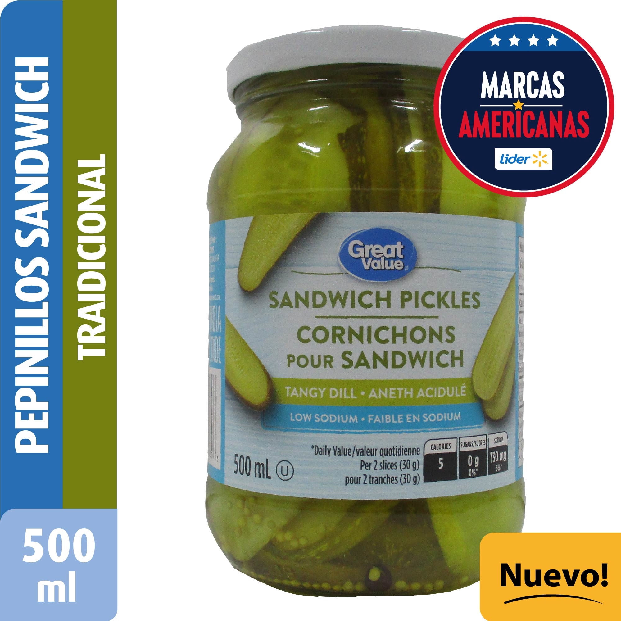 Pepinillos Rebanados Tradicionales Frasco Drenado 285 g - Neto 508 g Great Value