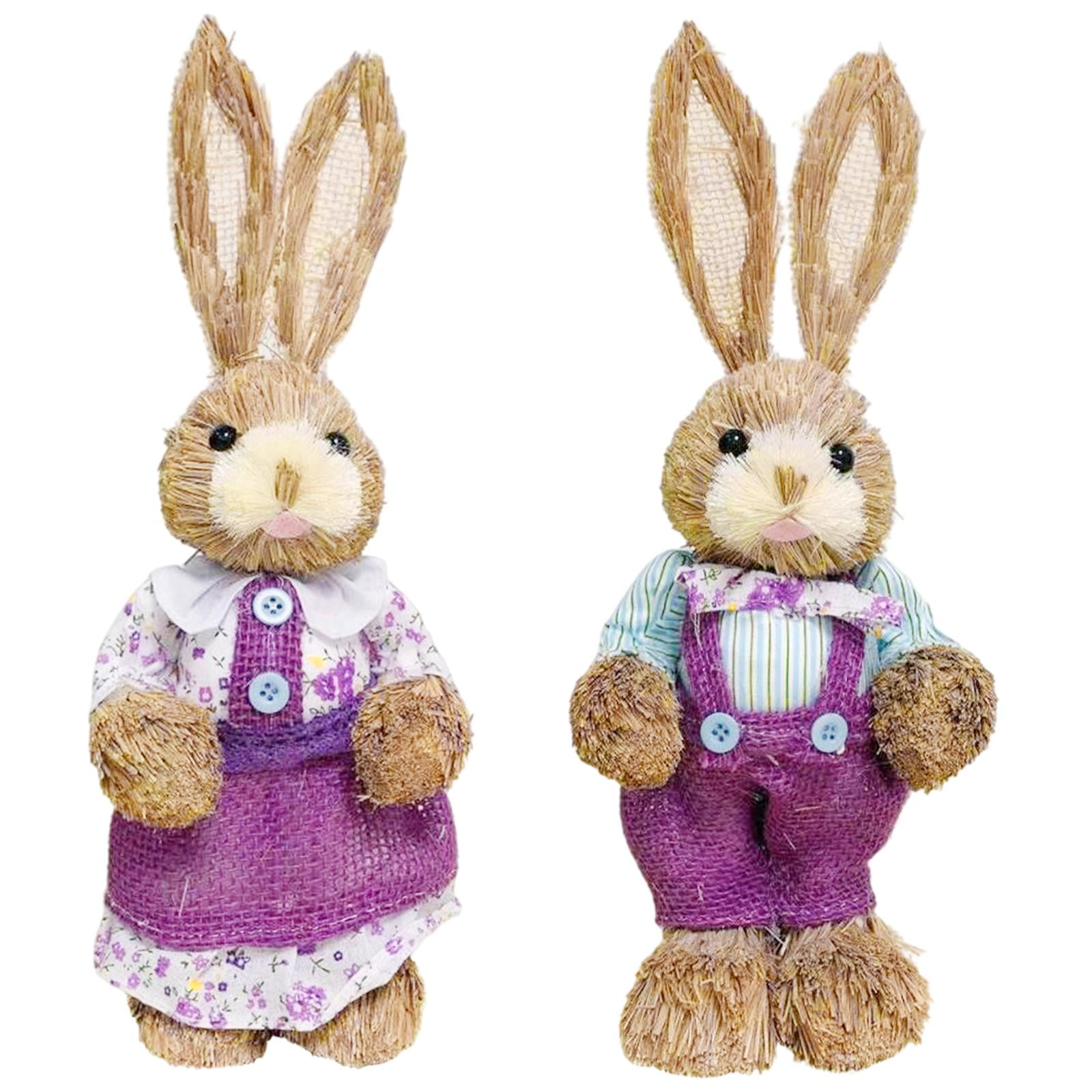 Magideal - 2 Piezas Conejo De Pascua Estatuilla De Conejo Ornamental Decorativo Modelo Animal Artificial Detalles Realistas Material De Hilo De Cáñamo Adecuado C