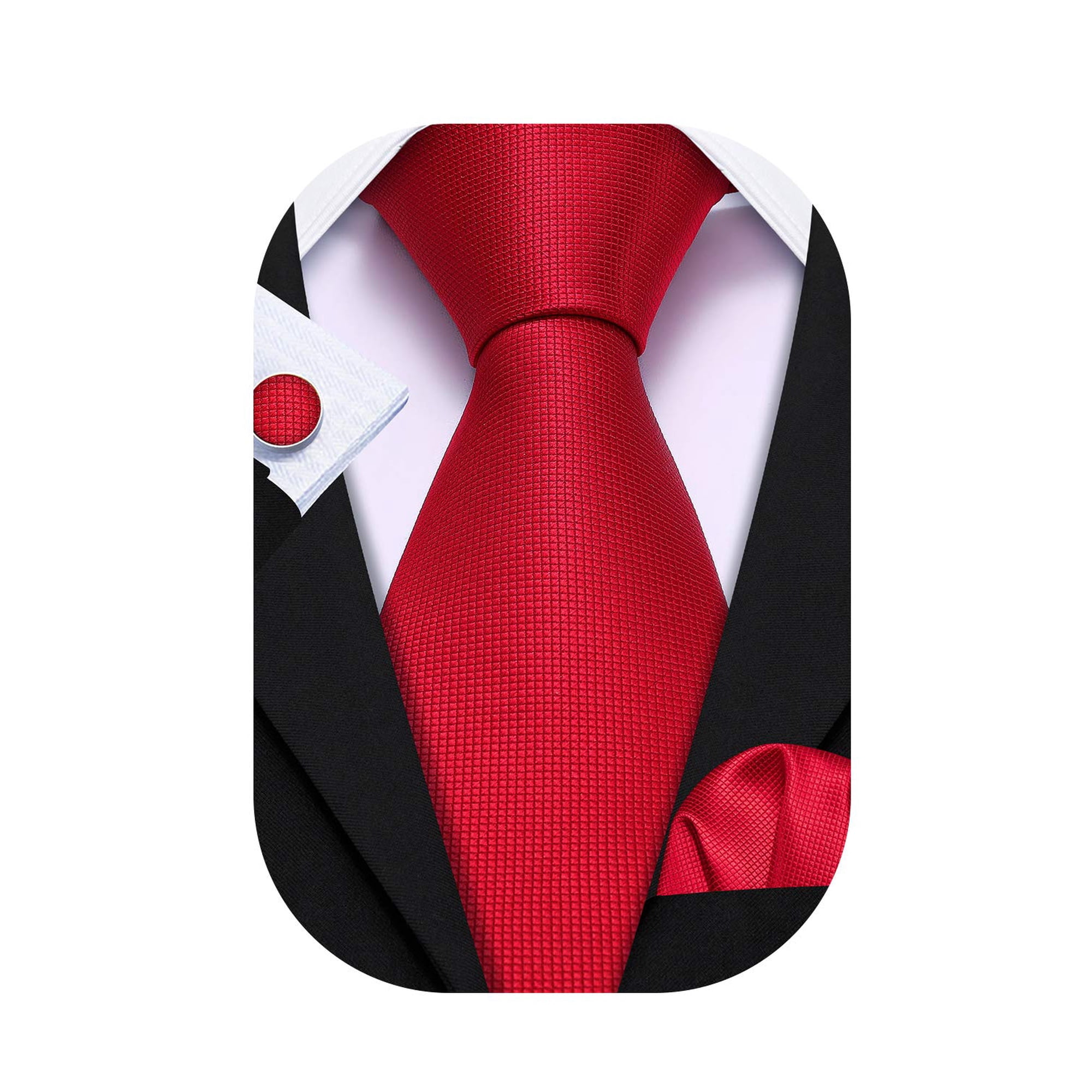 Barry Wang - Set De Corbata Barry.wang De Seda A Cuadros Roja 150cm Con Pañuelo Y Gemelos