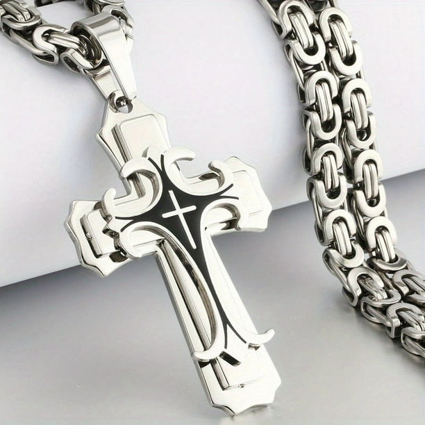 Handmade Men's Vintage Necklace with Golden Cross Pendant - Stylish and Durable Jewelry