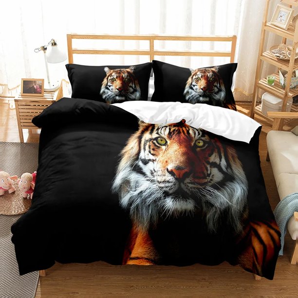 x2498 Bed Sheets White Tigers Bedding Set Design Animal Duvet Cover Sets Pillow Covers Twin Size Tiger Duvet Cover 3-Piece Bedding Set (1 Duvet Cover + 2 Pillow Shams) nj2498