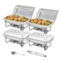 Juego De Platos Para Buffet Hafing Dish Vevor, 8 Litros, Paquete De 4 Unidades, Acero Inoxidable