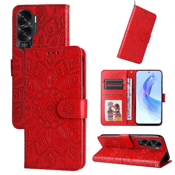 Funda tipo cartera FOXDOCK para Honor X50i 5G , diseño girasol en relieve, cuero PU, cierre magnético, soporte y tarjetero