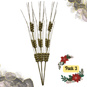 Genérico - Pack 3 Ramas De Navidad Bayas Con Tallo De Acebo Navideño 65 Cm
